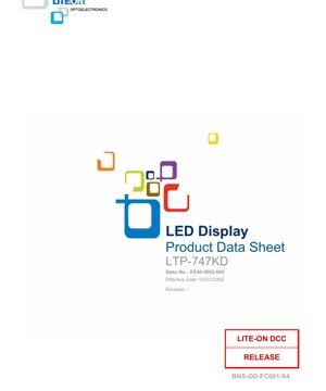 غلاف مستند PDF - ورقة بيانات شاشة LED مصفوفة النقاط LTP-747KD - ارتفاع الرقم 0.7 بوصة (17.22 مم) - اللون الأحمر الفائق (650 نانومتر) - جهد أمامي 2.6 فولت - تبديد طاقة 40 ميغاواط - وثيقة تقنية باللغة العربية