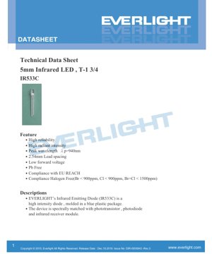 PDF Belge Kapağı - IR LED 5.0mm IR533C Veri Sayfası - 5mm Paket - 940nm Tepe Dalga Boyu - 100mA İleri Akım - Türkçe Teknik Doküman