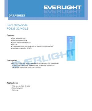 PDF Belge Kapağı - 5mm Fotodiyot PD333-3C/H0/L2 Veri Sayfası - 5mm Çap - 32V Ters Gerilim - 940nm Tepe Duyarlılığı - Türkçe Teknik Doküman