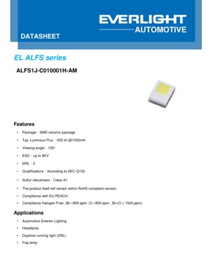 غلاف مستند PDF - ورقة بيانات LED من نوع ALFS1J-C0 - عبوة سيراميك SMD - 425 لومن عند 1000 مللي أمبير - 3.25 فولت - زاوية رؤية 120 درجة - وثيقة تقنية باللغة العربية