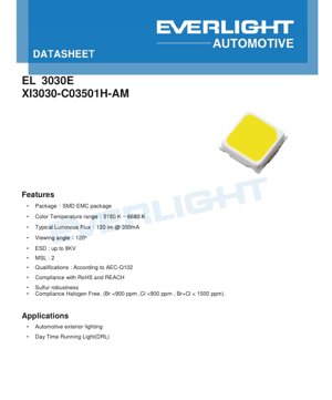 PDF Belge Kapağı - EL 3030E LED Veri Sayfası - 3.0x3.0mm SMD EMC Paketi - 3.1V - 120lm - Soğuk Beyaz - Otomotiv Sınıfı