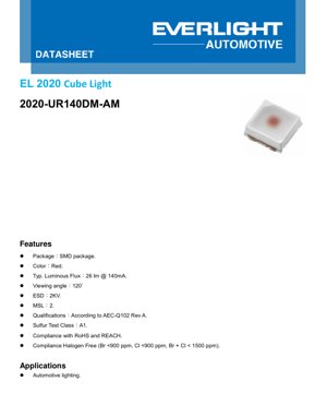 PDF Belge Kapağı - 2020 Küp Işık Kırmızı LED Veri Sayfası - SMD Paket - 2.2V Tipik - 140mA - 26 lm - Türkçe Teknik Doküman