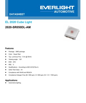PDF Belge Kapağı - 2020 Küp Işık LED Veri Sayfası - Boyut 2.0x2.0x0.7mm - Gerilim 2.5V - Güç 0.125W - Süper Kırmızı - Türkçe Teknik Doküman