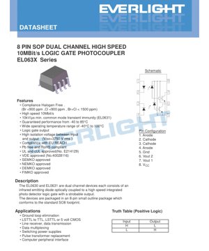 PDF Document Cover - 8-Pin SOP Dual Channel High Speed 10Mbit/s Logic Gate Photocoupler EL063X Series Datasheet - English Technical Document