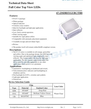 Copertina documento PDF - LED Full Color Top View Serie 67-23 - Package 3.2x2.8x1.9mm - Tensione Diretta 2.0-4.0V - Potenza 60-130mW - Documento Tecnico