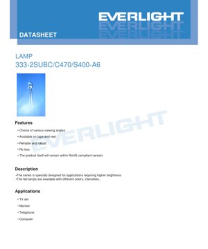 Capa do documento PDF - Ficha Técnica da Lâmpada LED 333-2SUBC/C470/S400-A6 - Azul 470nm - 3.4V - 20mA - Documento Técnico em Português