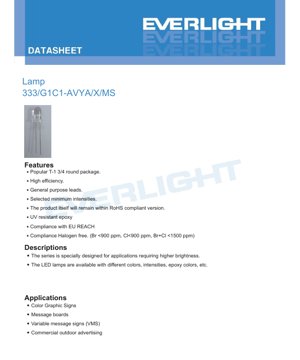 PDF Document Cover - T-1 3/4 LED Lamp Datasheet - Brilliant Green - 3.2V - 20mA - 28500mcd - English Technical Document