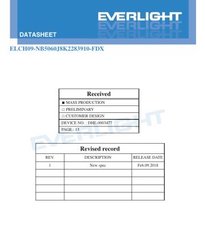 PDF文書表紙 - ELCH09-NB5060J8K2283910-FDX LED 仕様書 - 5.0x6.0mmパッケージ - 電圧2.85-3.95V - 光束350ルーメン - 白色光5000-6000K - 中文技術文書