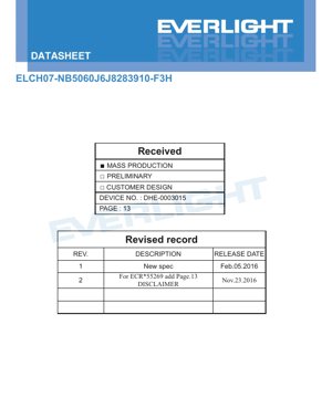 PDF Document Cover - ELCH07-NB5060J6J8283910-F3H LED Datasheet - High-Efficiency White LED - English Technical Document