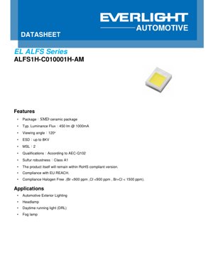 PDF Document Cover - ALFS1H-C010001H-AM LED Datasheet - SMD Ceramic Package - 450lm @ 1000mA - 3.3V - 120° Viewing Angle - English Technical Document