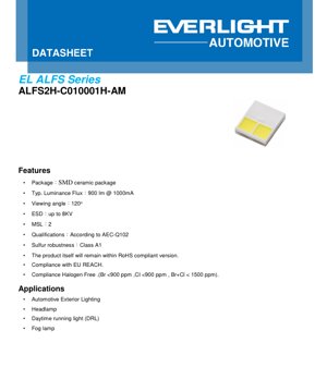 PDF Document Cover - ALFS2H-C010001H-AM LED Datasheet - SMD Ceramic Package - 900lm @ 1000mA - 6.6V Typ. - 120° Viewing Angle - Automotive Grade