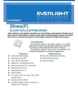 PDF Document Cover - SMD HP Shwo(F) 2W Series LED Datasheet - 3535 Package - Royal Blue 452.5nm - 2W Power - English Technical Document