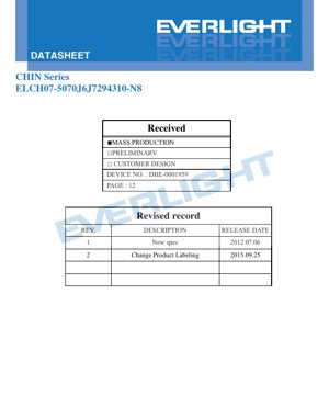 PDF Document Cover - ELCH07-5070J6J7294310-N8 LED Datasheet - 7.0x7.0x?mm Package - 2.95-4.35V Forward Voltage - 240lm Luminous Flux - 6000K White - English Technical Documentation