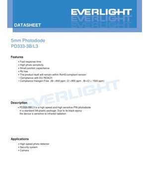 PDF Document Cover - 5mm Photodiode PD333-3B/L3 Datasheet - 5mm Diameter - Black Lens - High Sensitivity - English Technical Document