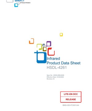 PDF Document Cover - HSDL-4261 IR Emitter Datasheet - 870nm Wavelength - 1.4V Forward Voltage - 190mW Power Dissipation - English Technical Document