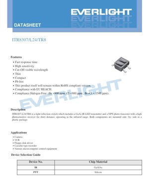 PDF Document Cover - ITR8307/L24/TR8 Reflective Optical Sensor Datasheet - Pb-Free, RoHS, REACH Compliant - English Technical Document