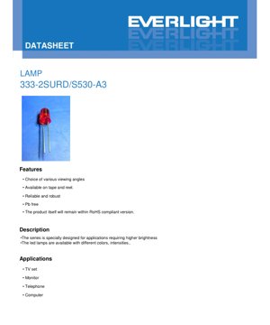 PDF Document Cover - LED Lamp Bead 333-2SURD/S530-A3 Specification Sheet - 5mm Red Scattering - Voltage 2.4V - Power 60mW - Chinese Technical Document