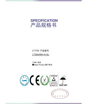 PDF文档封面 - LT3004WH-A-GL 白色LED规格书 - 尺寸3.0x0.85x0.42mm - 电压3.0V - 功率60mW