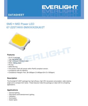 PDF Document Cover - SMD Mid-Power LED 67-22ST Datasheet - PLCC-2 Package - 65mA - 2.9V Max - White Light - English Technical Documentation