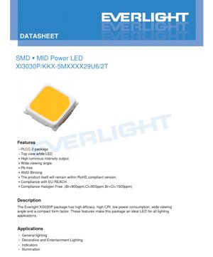 جلد سند PDF - دیتاشیت فنی LED SMD میان‌توان XI3030P - ابعاد 3.0x3.0mm - حداکثر ولتاژ 2.9V - جریان 65mA - نور سفید - سند فنی فارسی