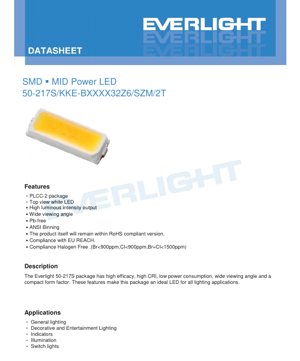 PDF Document Cover - SMD Mid-Power LED 50-217S Datasheet - PLCC-2 Package - Voltage 3.2V - Current 60mA - White LED - English Technical Document