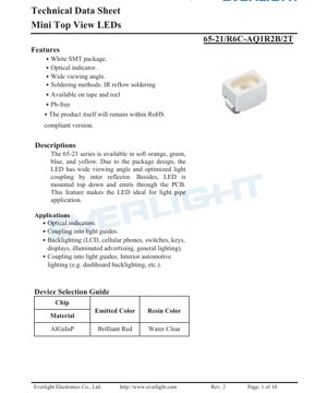 PDF Jalada la Hati - 65-21 Series Micro Top View LED Datasheet - Bright Red - 20mA - 120° Viewing Angle - Technical Document