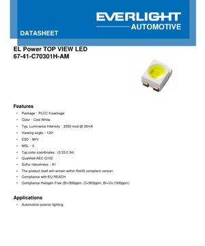 PDF Document Cover - PLCC-4 Cool White LED Datasheet - Package 3.2x2.8x1.9mm - Voltage 3.1V - Power 0.093W - English Technical Document