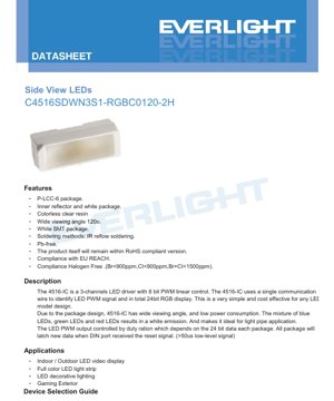 Kulit Dokumen PDF - Spesifikasi Teknikal LED Pixel Pintar C4516SDWN3S1-RGBC0120-2H - Pakej P-LCC-6 - 5V - Sudut Pandangan 120°