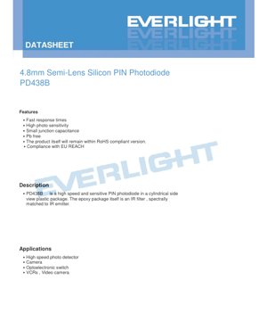 PDF Document Cover - 4.8mm Semi-Lens Silicon PIN Photodiode PD438B Datasheet - 4.8mm Diameter - Black Lens - English Technical Document