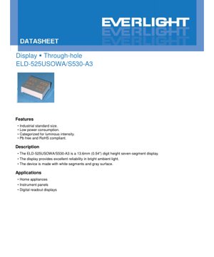 جلد سند PDF - دیتاشیت نمایشگر LED هفت‌قطعه‌ای 0.54 اینچی ELD-525USOWA/S530-A3 - ارتفاع رقم 13.6 میلی‌متر - ولتاژ مستقیم 2.0 ولت - رنگ نارنجی مایل به قرمز - مستندات فنی فارسی