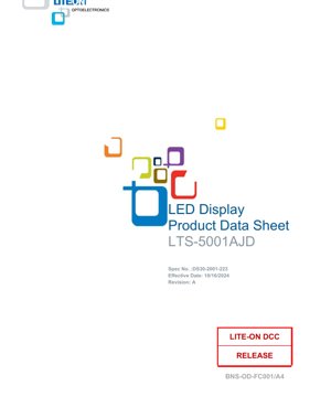 Portada del documento PDF - Hoja de Datos del Display LED LTS-5001AJD - Altura de Dígito 0.56 Pulgadas - Rojo Hiperintenso - Tensión Directa 2.6V - Disipación de Potencia 70mW - Documento Técnico en Español