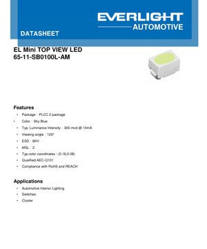 PDF Document Cover - Sky Blue PLCC-2 LED Datasheet - 3.1x2.8x1.9mm - 3.1V - 0.031W - English Technical Document