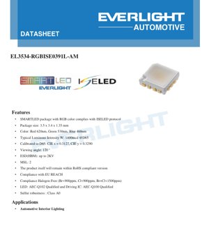 PDF Document Cover - EL3534-RGBISE0391L-AM SMARTLED Datasheet - Size 3.5x3.4x1.35mm - Voltage 5V - ISELED Protocol - English Technical Document