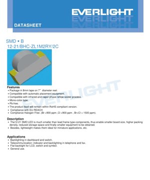 غلاف مستند PDF - ورقة بيانات LED SMD 12-21/BHC-ZL1M2RY/2C - الحجم 2.0x1.25x0.8 مم - الجهد 2.5-3.1 فولت - اللون الأزرق - وثيقة تقنية بالعربية