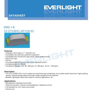 PDF Document Cover - SMD LED 1206 Blue Datasheet - Size 1.6x0.8x0.7mm - Voltage 3.3V - Power 75mW - English Technical Document