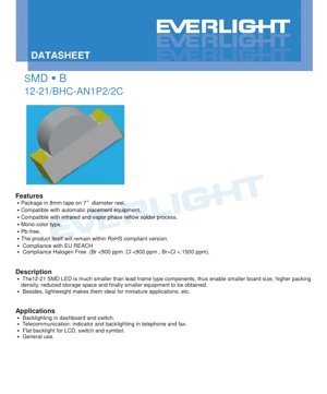 PDF Belge Kapağı - SMD LED 12-21/BHC-AN1P2/2C Veri Sayfası - Mavi - 3.5V - 25mA - Türkçe Teknik Doküman