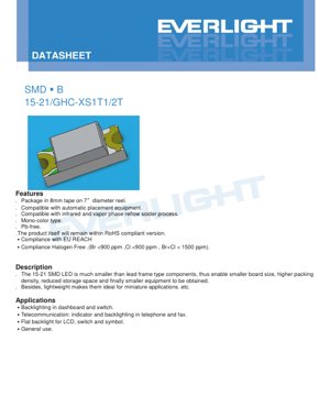 PDF Belge Kapağı - SMD LED 15-21/GHC-XS1T1/2T Veri Sayfası - Boyut 1.6x0.8x0.6mm - Gerilim 3.3V - Renk Parlak Yeşil - Türkçe Teknik Doküman