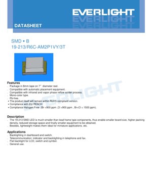 PDF Belge Kapağı - SMD LED 19-213/R6C-AM2P1VY/3T Veri Sayfası - Parlak Kırmızı - 5mA - 2.2V - Türkçe Teknik Doküman