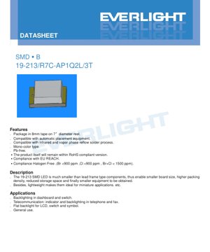 غلاف مستند PDF - ورقة بيانات LED SMD 19-213 الأحمر الداكن الشفاف - 2.0x1.25x0.8mm - 2.0V - 0.06W - وثيقة تقنية باللغة العربية