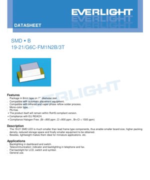 Copertina documento PDF - Scheda Tecnica LED SMD 19-21/G6C-FM1N2B/3T - Dimensione 2.0x1.25x0.8mm - Tensione 1.75-2.35V - Colore Giallo-Verde Brillante - Documento Tecnico in Italiano