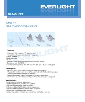 جلد سند PDF - دیتاشیت LED SMD سری 91-21SYGC/S530-XX/XXX - ابعاد 2.0x1.25x1.1mm - ولتاژ 2.0V - توان 40mW - رنگ زرد سبز درخشان - سند فنی فارسی