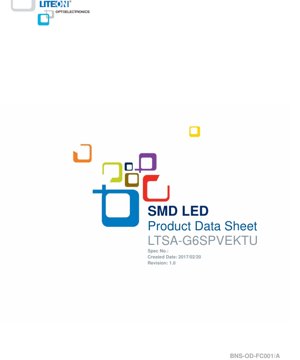 Capa do documento PDF - Ficha Técnica do LED SMD LTSA-G6SPVEKTU - AlInGaP Vermelho - Ângulo de Visão de 120° - 1,90-2,65V @140mA - 530mW - Documento Técnico em Português