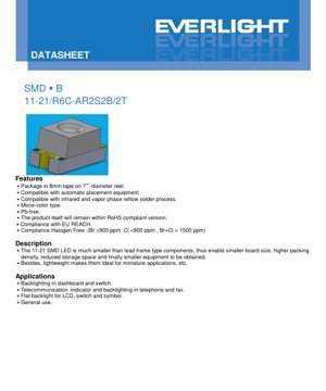 Copertina documento PDF - Scheda Tecnica LED SMD 11-21/R6C-AR2S2B/2T - Rosso Brillante - 2.0x1.25x0.8mm - 2.35V Max - 60mW - Documento Tecnico in Italiano