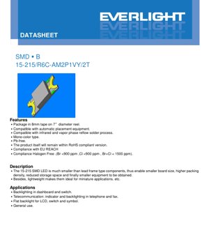 PDF Belge Kapağı - SMD LED 15-215/R6C-AM2P1VY/2T Veri Sayfası - Parlak Kırmızı - 2.0x1.25x0.8mm - Maks. 2.2V - 60mW - Türkçe Teknik Dokümantasyon