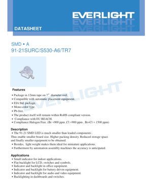 جلد سند PDF - دیتاشیت SMD LED مدل 91-21SURC/S530-A6/TR7 - ابعاد 2.0x1.25x1.1mm - ولتاژ 2.0V - توان 60mW - رنگ قرمز درخشان - سند فنی فارسی