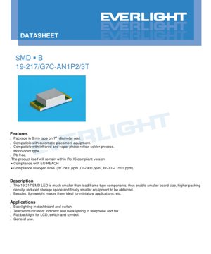 Murfin Takardar PDF - Bayanin Fasaha na LED SMD 19-217/G7C-AN1P2/3T - Kore Mai Haske - 2.0x1.25x0.8mm - 2.0V - 60mW - Takardun Fasaha na Hausa