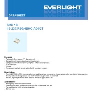 Couverture du document PDF - Fiche technique LED CMS 19-237/R6GHBHC-A04/2T - Boîtier 2.0x1.4x0.9mm - Tension 1.7-3.0V - Multi-couleur - Document Technique Français