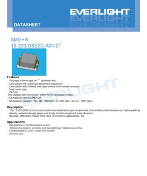 PDF নথির কভার - SMD LED 19-223/G6S2C-A01/2T স্পেসিফিকেশন - মাল্টি-কালার - ভোল্টেজ ২.০V - পাওয়ার ৬০mW - বাংলা প্রযুক্তিগত নথি