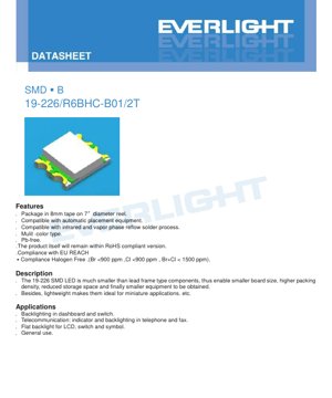 Copertina documento PDF - Scheda Tecnica LED SMD 19-226/R6BHC-B01/2T - Package 2.0x1.25x0.8mm - Tensione 2.0V/3.3V - Multi-Colore - Documentazione Tecnica in Italiano