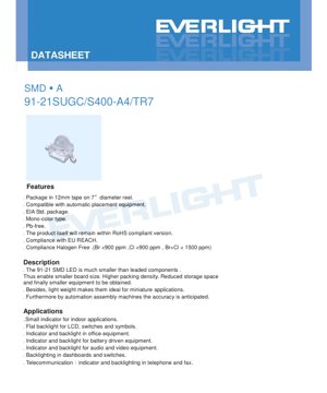PDF Belge Kapağı - SMD LED 91-21SUGC/S400-A4/TR7 Veri Sayfası - 2.0x1.25x1.1mm - 3.5V - 25mA - Parlak Yeşil - Türkçe Teknik Doküman